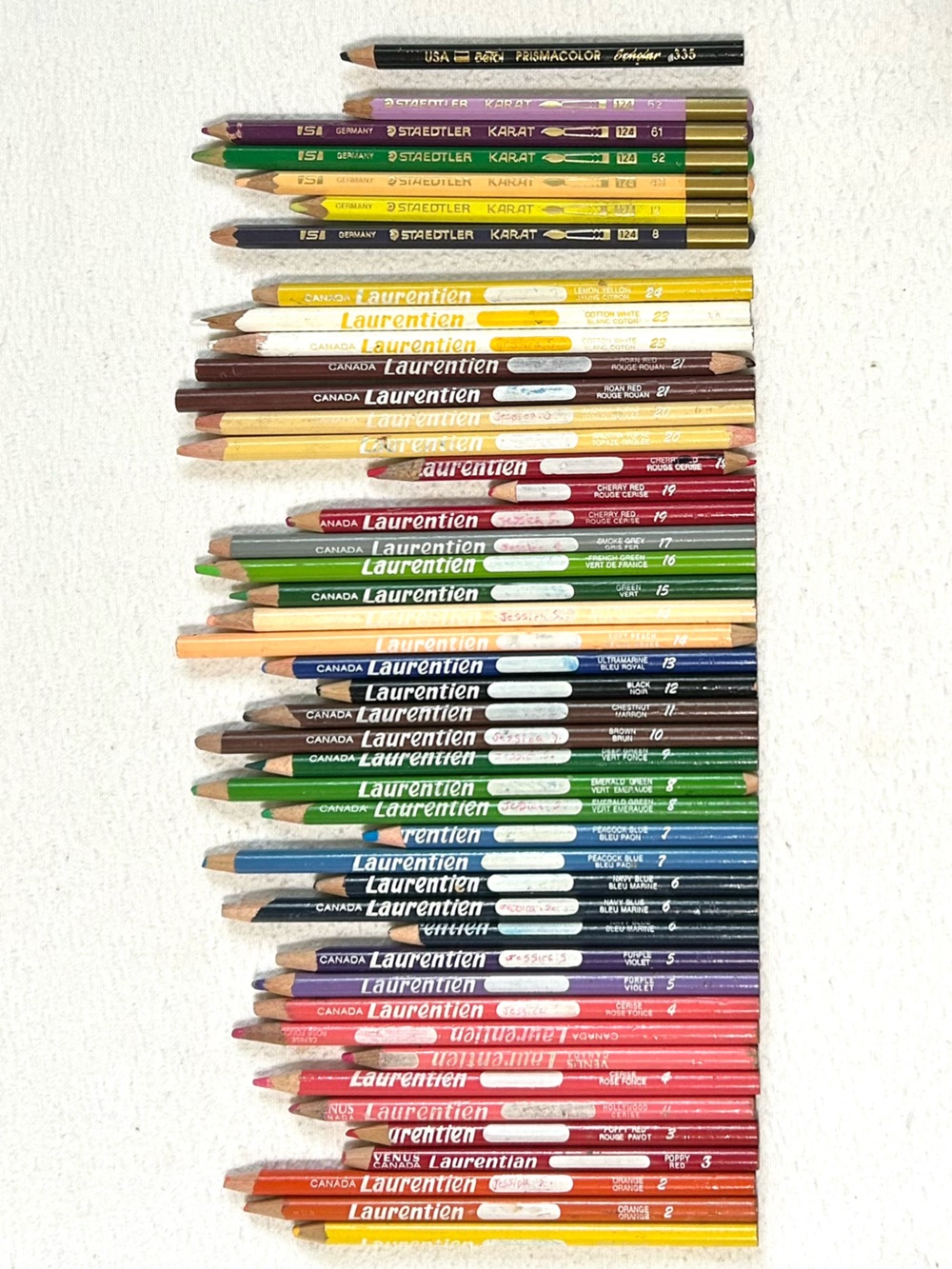 46 Vintage Pencil Crayons: 39 Laurentien, 6 Staedtler Karat, 1 Berol Prismacolor